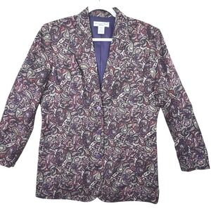 Anna and Frank Blazer Womens S Purple Paisley 100% Silk Petites Button Up